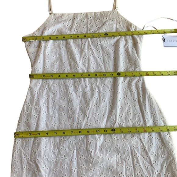 1. STATE Women's Size 8 Off White Eyelet Adjustable Spaghetti Straps Mini Dress - Picture 9 of 14